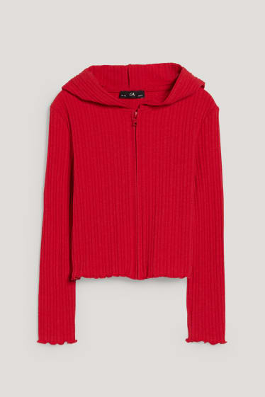 Kids Girls - Strickjacke mit Kapuze - rot