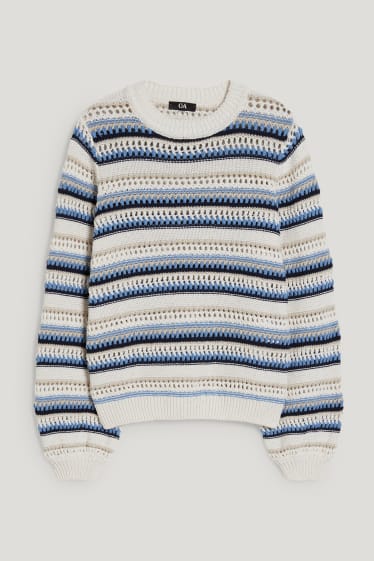 Damen - Pullover - gestreift - hellbeige