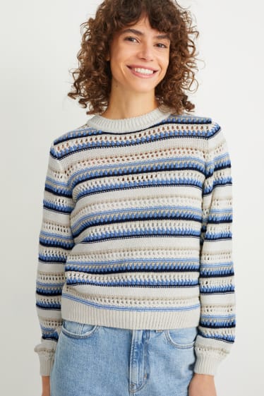 Damen - Pullover - gestreift - hellbeige