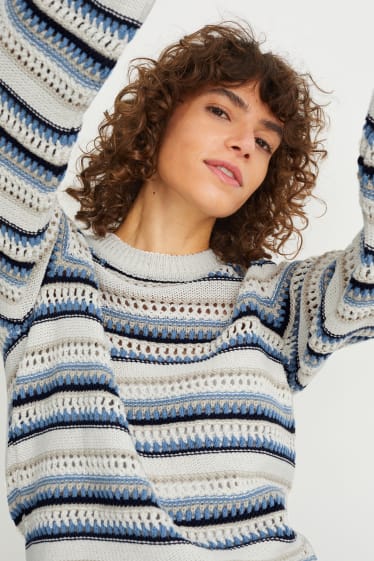 Damen - Pullover - gestreift - hellbeige