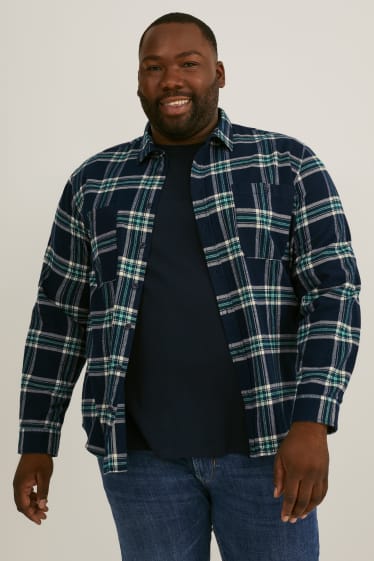 Uomo XL - Camicia di flanella - regular fit - collo all'italiana - quadretti - verde / blu scuro