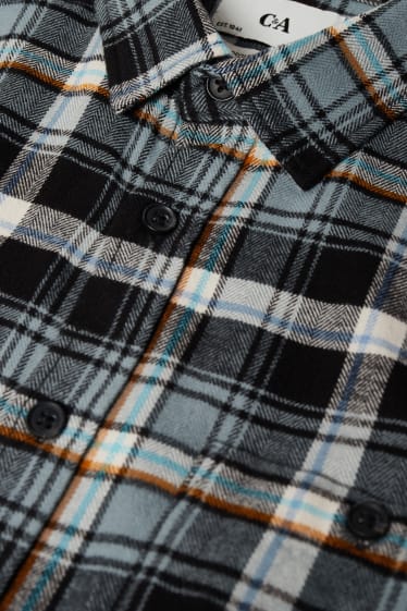 Pánské XL - Flanelová košile - regular fit - kent - kostkovaná - tyrkysová/černá