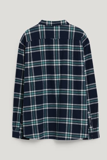 Uomo XL - Camicia di flanella - regular fit - collo all'italiana - quadretti - verde / blu scuro