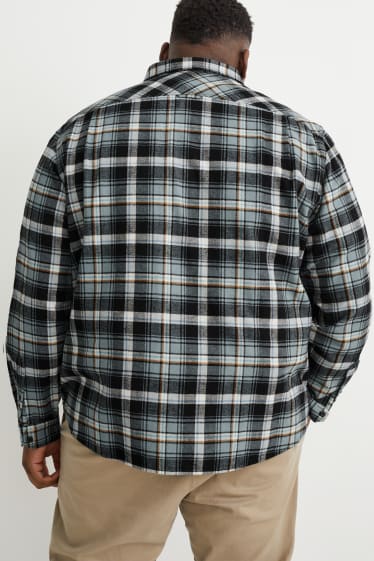 Pánské XL - Flanelová košile - regular fit - kent - kostkovaná - tyrkysová/černá