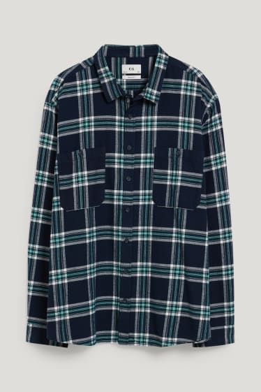 Uomo XL - Camicia di flanella - regular fit - collo all'italiana - quadretti - verde / blu scuro
