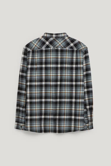 Pánské XL - Flanelová košile - regular fit - kent - kostkovaná - tyrkysová/černá