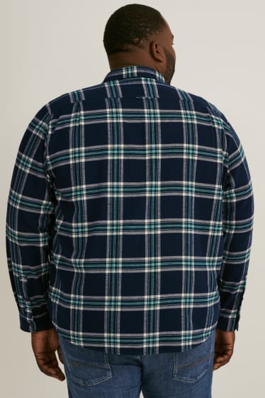 Uomo XL - Camicia di flanella - regular fit - collo all'italiana - quadretti - verde / blu scuro