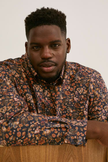 Uomo XL - Camicia - regular fit - button down - nero / beige