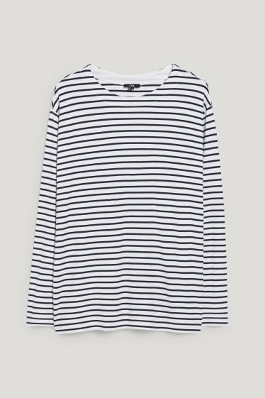 Mujer - Camiseta de manga larga - de rayas - blanco / azul