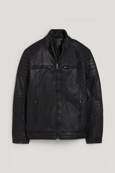 Uomo - Giacca stile motociclista - similpelle - nero