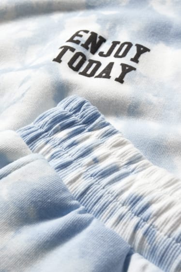Filles - Ensemble - sweat à capuche et pantalon de jogging - deux pièces - blanc / bleu clair
