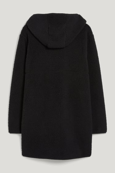 Donna - Giacca in pelo teddy con cappuccio - nero