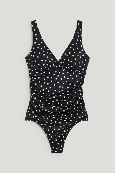 Dámské - Jednodílné dámské plavky - s vycpávkami - puntíkované - černá