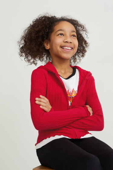 Kids Girls - Strickjacke mit Kapuze - rot