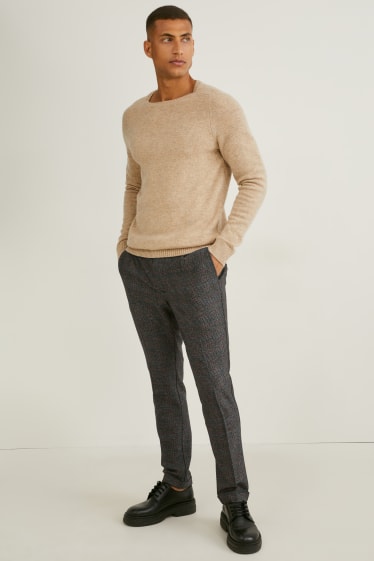 Uomo - Pantaloni chino - tapered fit - Flex - 4 Way Stretch - a quadretti - grigio-marrone