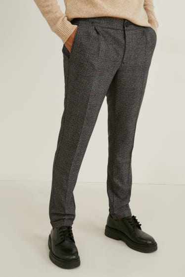 Uomo - Pantaloni chino - tapered fit - Flex - 4 Way Stretch - a quadretti - grigio-marrone