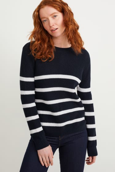 Kobiety - Sweter basic - w paski - ciemnoniebieski