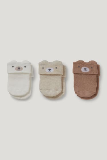 Bébé garçons - Lot de 3 paires - oursons - chaussettes pour nouveau-né à motif - blanc crème