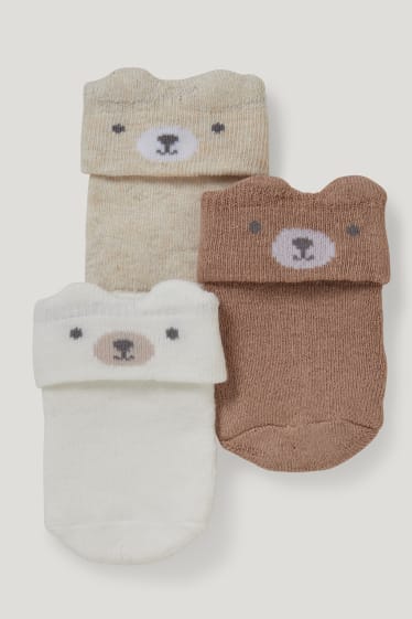 Bébé garçons - Lot de 3 paires - oursons - chaussettes pour nouveau-né à motif - blanc crème