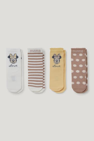 Bébé filles - Lot de 4 paires - Minnie Mouse - chaussettes pour bébé à motif - blanc / beige