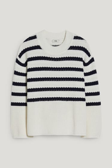 Damen - Pullover - gestreift - cremeweiß