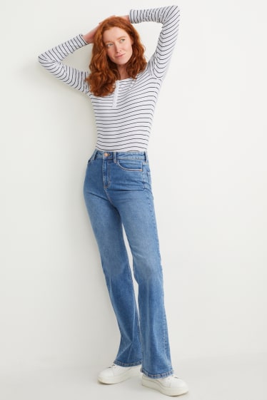 Dames - Basic longsleeve - gestreept - wit / blauw