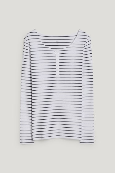 Dames - Basic longsleeve - gestreept - wit / blauw