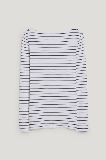 Dames - Basic longsleeve - gestreept - wit / blauw