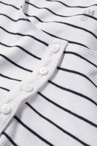 Dames - Basic longsleeve - gestreept - wit / blauw
