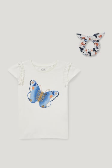 Toddler Girls - Set - T-shirt en scrunchie - 2-delig - crème wit