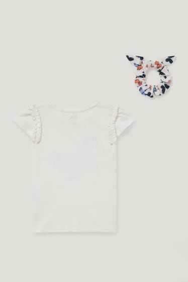 Niñas - Set - camiseta de manga corta y coletero - 2 piezas - blanco roto