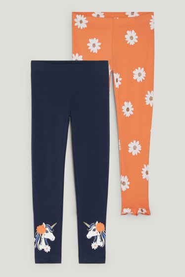 Toddler Girls - Confezione da 2 - unicorno - leggings - a fiori - blu scuro