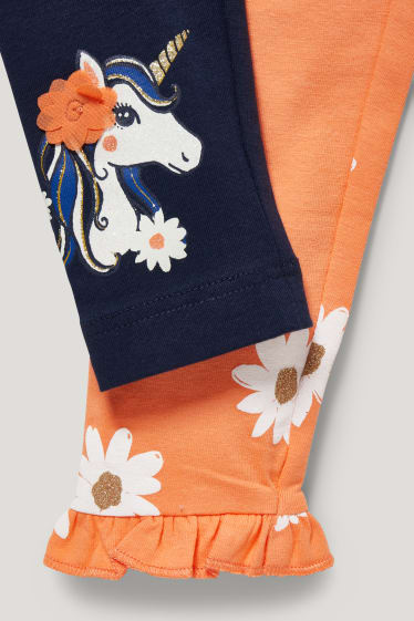 Toddler Girls - Confezione da 2 - unicorno - leggings - a fiori - blu scuro