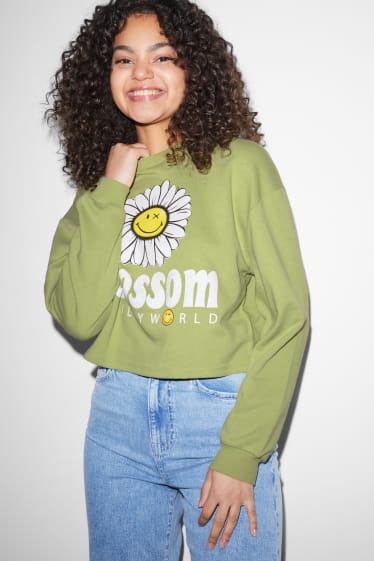 Clockhouse femme - CLOCKHOUSE - sweat court - SmileyWorld® - vert clair