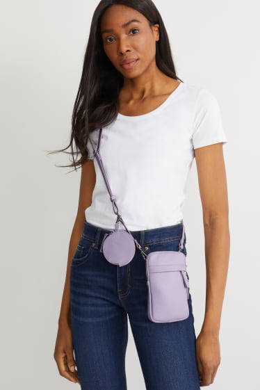 Dames - Set - smartphonetasje en portemonnee - imitatieleer - 2-delig - lichtpaars