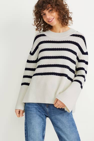 Damen - Pullover - gestreift - cremeweiß