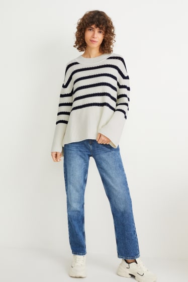 Damen - Pullover - gestreift - cremeweiß