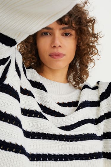 Damen - Pullover - gestreift - cremeweiß