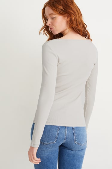 Dames - Basic-longsleeve - crèmekleurig