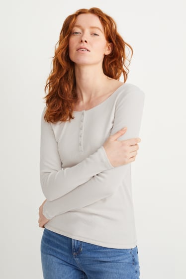 Dames - Basic-longsleeve - crèmekleurig