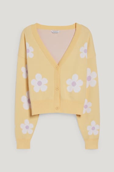 Clockhouse femme - CLOCKHOUSE - gilet de maille court - à fleurs - jaune