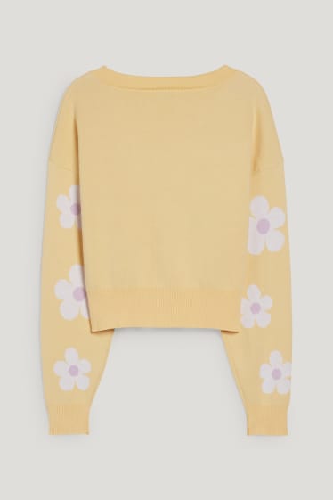 Clockhouse femme - CLOCKHOUSE - gilet de maille court - à fleurs - jaune