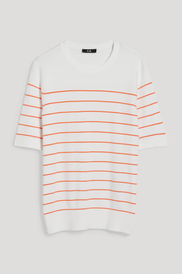 Damen - Basic-Pullover - gestreift - orange / cremeweiß