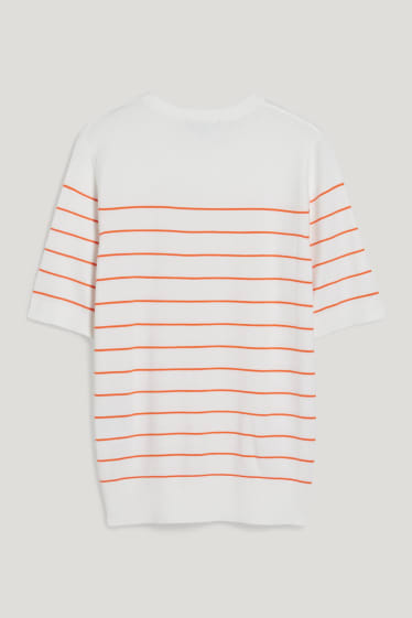 Damen - Basic-Pullover - gestreift - orange / cremeweiß