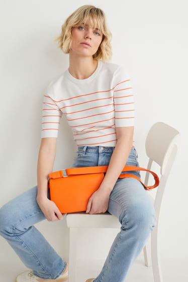 Damen - Basic-Pullover - gestreift - orange / cremeweiß