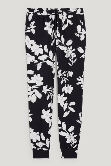 Damen - Pyjamahose - geblümt - dunkelblau