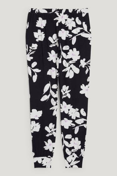 Damen - Pyjamahose - geblümt - dunkelblau