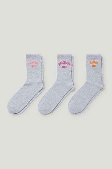 Femmes - Lot de 3 - chaussettes de tennis à motif - inscription - gris chiné