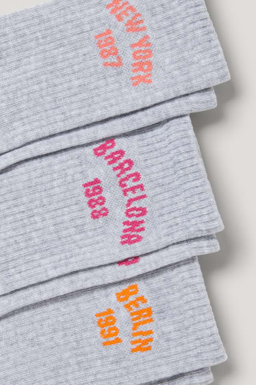 Femmes - Lot de 3 - chaussettes de tennis à motif - inscription - gris chiné