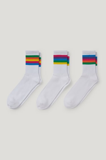 Femmes - Lot de 3 - chaussettes de tennis - à rayures - vert